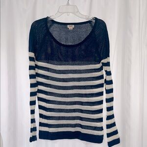 Navy and White Striped Women's Sheer Sweater